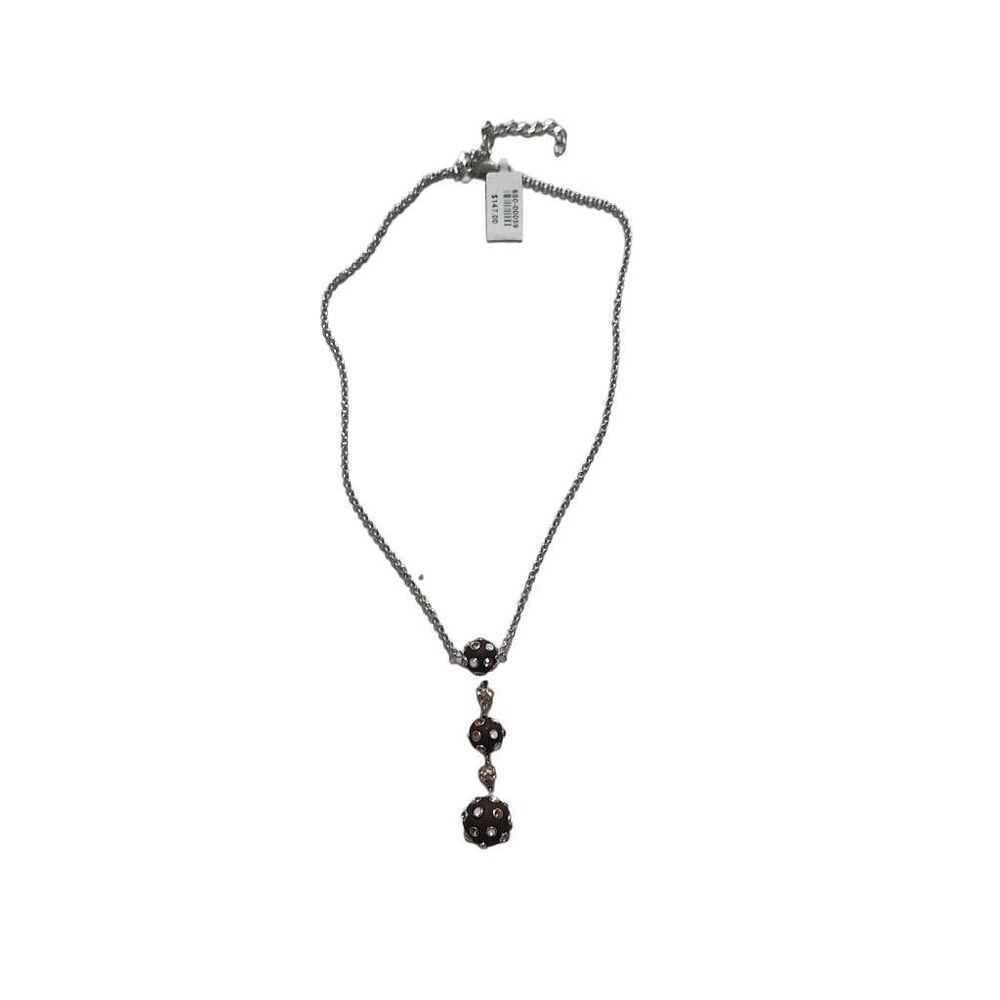Tripia Wood with Cubic Zirconia Drop Necklace Silver Chain 16-18 inches